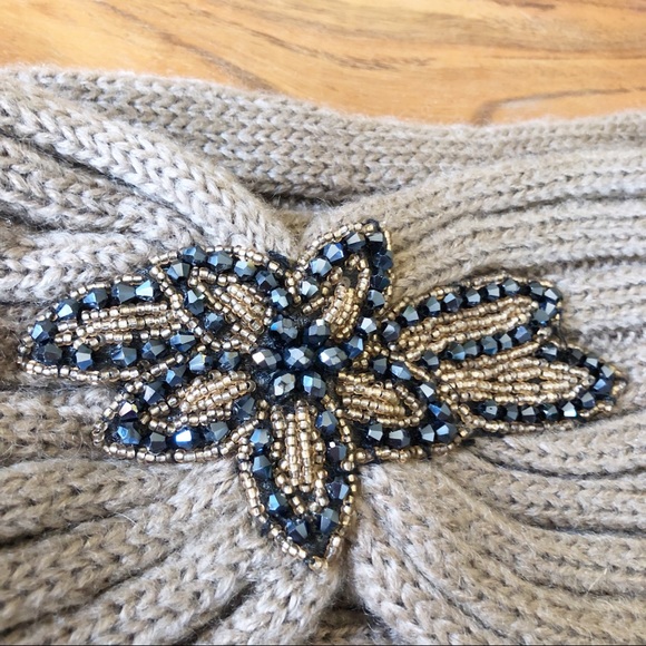 Light brown embellished turban style winter headband cozy head wrap - Picture 2 of 4